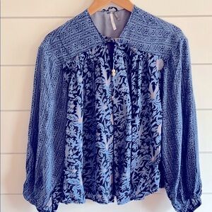 Free People Blue Boho Short Kimono Top